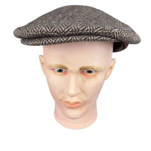 Brown Herringbone Flat Cap Newsboy Hat For Men 7 1/2 - 7 5/8 Brown